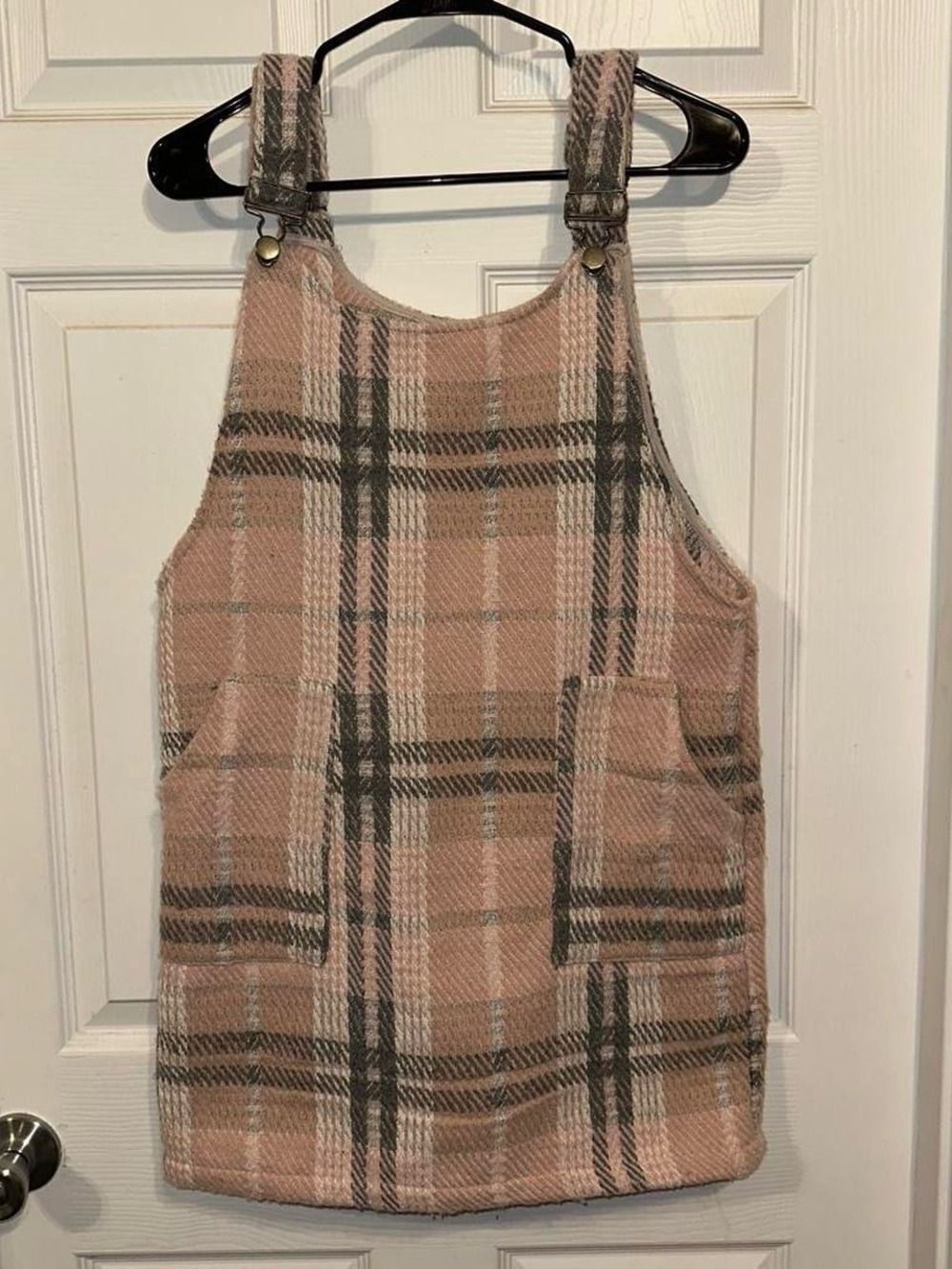 Paper Crane Pink and Gray Plaid Pinafore Dress